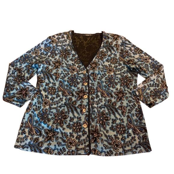Vikki Vi Elegant Boho Printed Cardigan Top  Jacket Size 0X - Picture 1 of 10